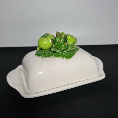 Hemoton Porta Burro in Ceramica con Coperchio Manico Piatto Porta Burro Contenitore Cucina con Coperchio 