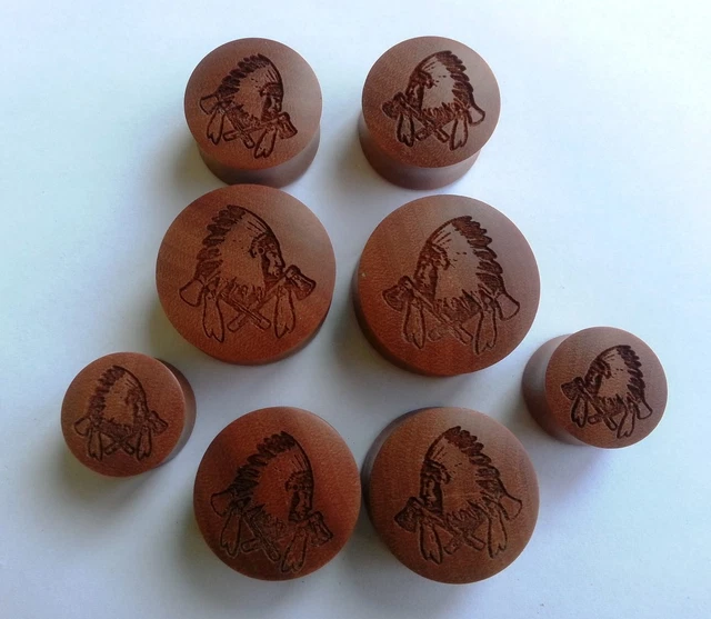 Pair ORGANIC Handmade Indian Chief Saba Wood Saddle Ear Plugs Tunnel Gauges