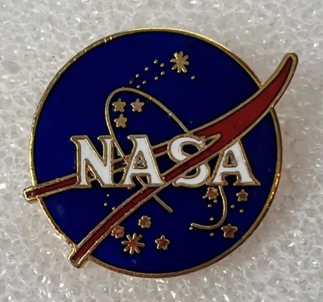 Vintage NASA Logo Insignia Meatball Lapel Pin Enamel & Gold Tone Butterfly Clasp