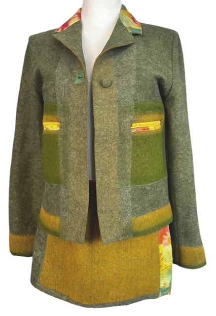 Ensemble Laine Girbaud : Gilet Et Jupe Boule Noire Rouge Gris - Taille 2 Femme - Occasion En Super état