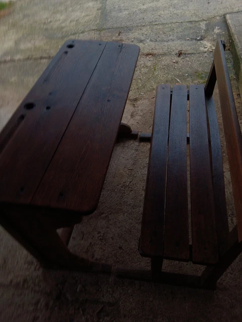 ANCIEN PUPITRE + banc d'écolier tout en bois EUR 120,00 - PicClick FR