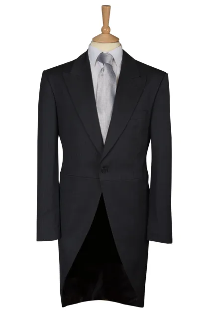 Slate Grey Tailcoat Jacket Wedding Morning Suit Tails Herringbone 100% Wool