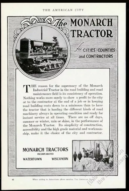 1923 Monarch crawler tractor & snow plow photo vintage trade print ad