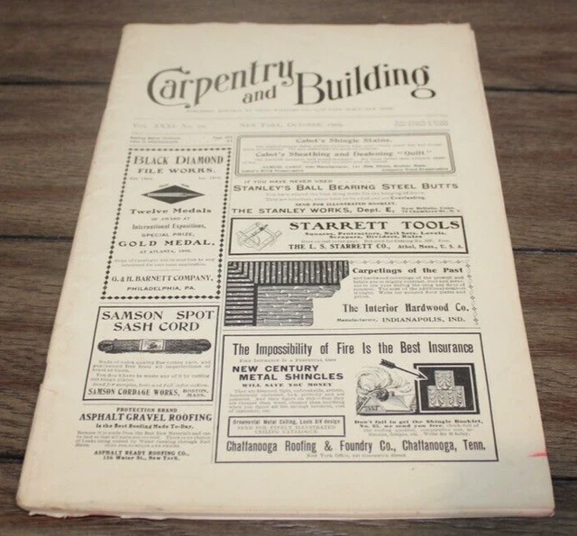 Antique Oct. 1909 CARPENTRY & BUILDING MAGAZINE Architecture TOOLS Ads++
