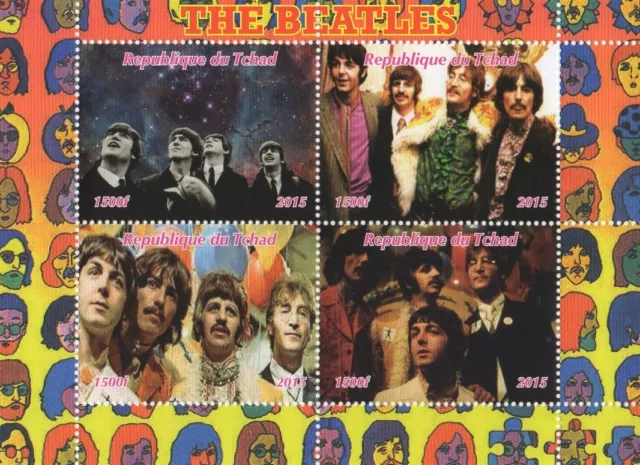The Beatles John Lennon Paul Mccartney Rock Music Tchad 2015 Stamp Sheetlet