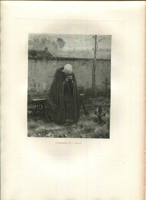 Antique Victorian Woman Mourning Sorrow Death Cemetery Cross Wreath Art Print