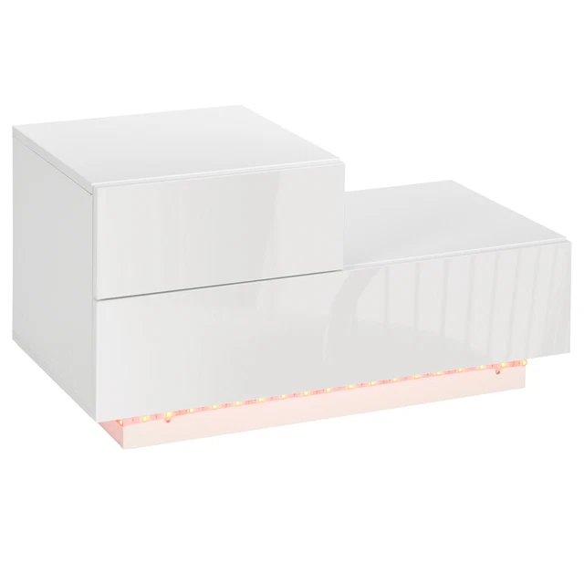 HOMCOM Comodino con 16 Luci LED RGB Telecomando e 2 Cassetti in Truciolato