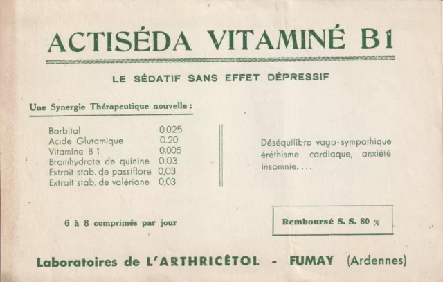 G115 Buvard Ancien - ACTISEDA Vitaminé B1 - Laboratoires L'Arthricétol FUMAY