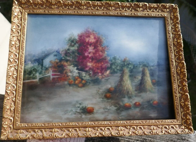 Antique 19th Century Hand Painted Limoge Scenic Plaque by Artist Stone w/ Frame