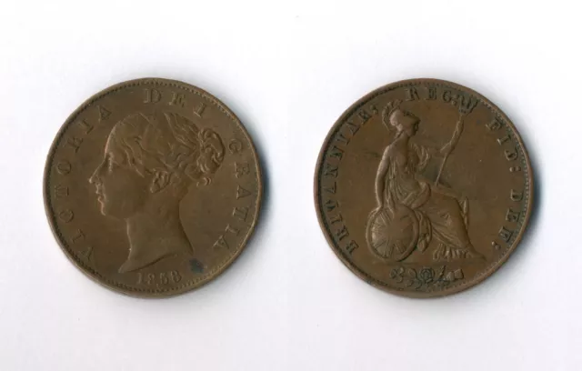 Victoria, halfpenny, 1858 over 6, GVF