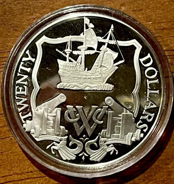 1985 British Virgin Islands .925 Silver Twenty Dollars Proof Coin, Elizabeth Ii