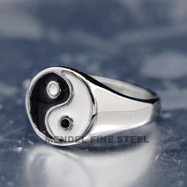 MENDEL Mens Stainless Steel Tai Chi Amulet Lucky Chinese Yin Yang Ring Size 7-13 3