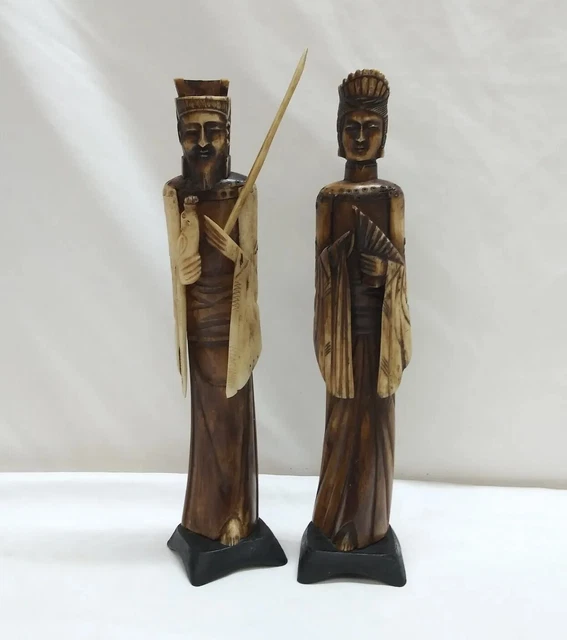 Antique Emperor & Empress Hand Carved Bovine Bone Statues China Circa 1890s