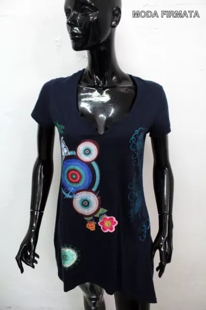 Desigual Vestito Donna Taglia L Abito Logo Dress Woman Tubino Estivo Blu