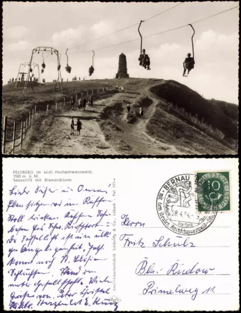 Feldberg (Schwarzwald) Feldberg Schwarzwald Sessellift Bismarckturm 1954