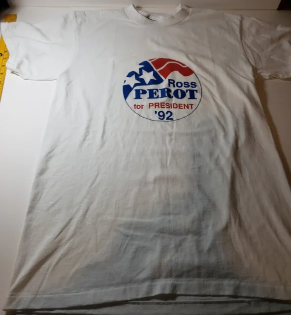 VTG 1992 Ross Perot For President Campaign T Shirt Oneita Power/50 SZ L White