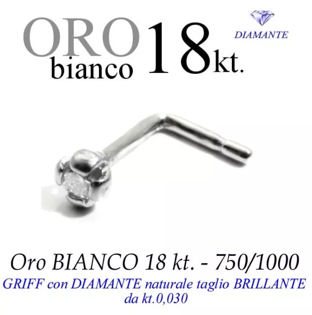 Piercing Nariz Nose Griff 4 Puntas Oro Blanco 18kt. Diamante kt.0, 030 White Oro