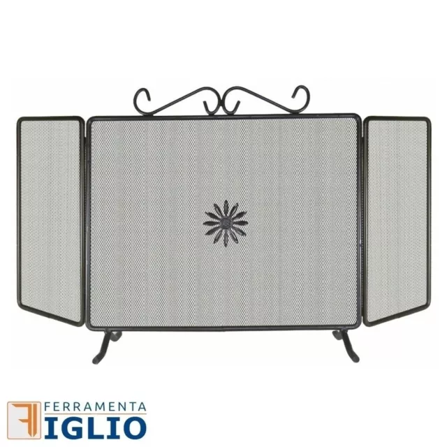 Parascintille Schermo a 3 Ante in Ferro Battuto per Camino Caminetto 90xH.50 cm