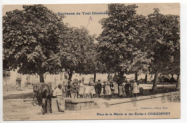 CHAUDENEY Meurthe & Moselle CPA 54 Fountain Children's Horses School Town Hall Place
