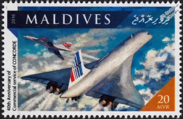 British Airways & Air France CONCORDE Airliner Aircraft Stamp (2016 Maldives)