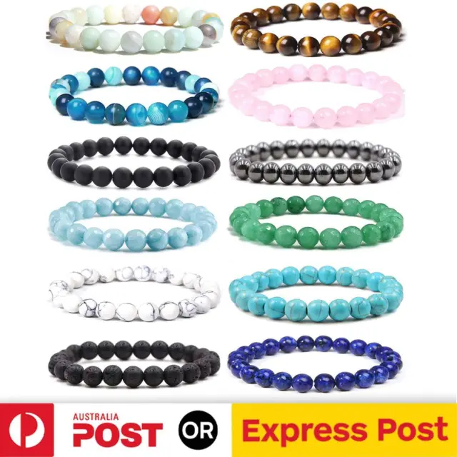 Natural Gemstone Beads Handmade Stretch Crystal Bracelets Healing Stone Reiki