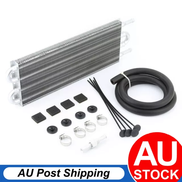 6 AN Universal Aluminum Engine Transmission Oil Cooler 4 Row + Hose Mounting Kit