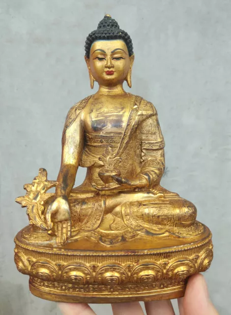 Genuine Handmade old Tibetan Gilt Bodhisattva bhagavan Bhaisajya Buddha Statue