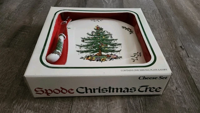 SPODE CHRISTMAS TREE Cake Plate Cake Knife Server Set In