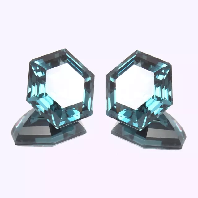 AAA Naturel Bleuâtre Vert Tourmaline 10x10 MM Hexagone Coupe Desseré Gemme Pair 3