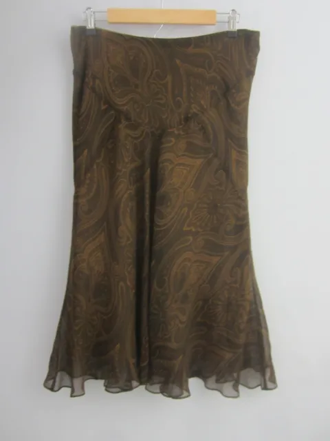 Ralph Lauren Womens 10 Brown Paisley Silk Lined Flare Skirt Lined Pull On M