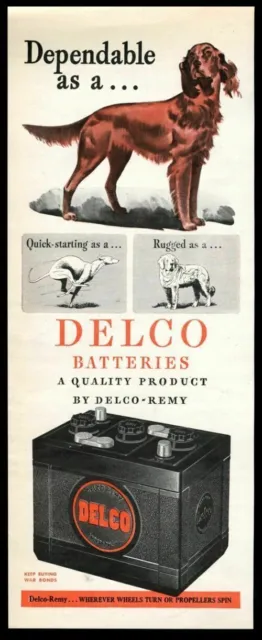 1945 Irish Setter illustrated Delco Remy car battery vintage print ad