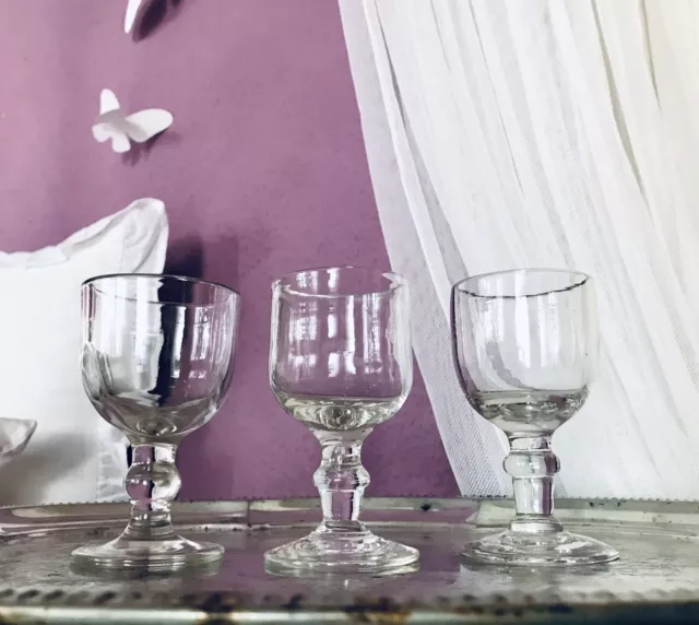 Antik vor 1900 3x Fußbecher Becher Weinglas uralt Konvolut 2  dickes Glas