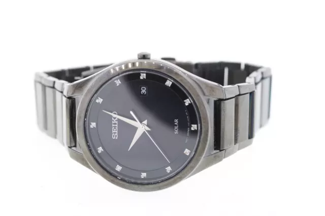 MEN'S SEIKO SNE243 Black Stainless Steel Diamond Accented Black Dial Solar  Watch $ - PicClick
