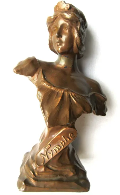 Sculpture, statue, buste de femme en métal cuivré, signée Nymphe, Napoléon III