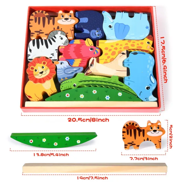 Wooden Zoo Wild Animal Stacking Toy Balancing Building Blocks Game 3 year old +