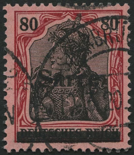 SAARGEBIET 16III o, 1920, 80 Pf. karminrot/grauschwarz auf telgraurot, Type III