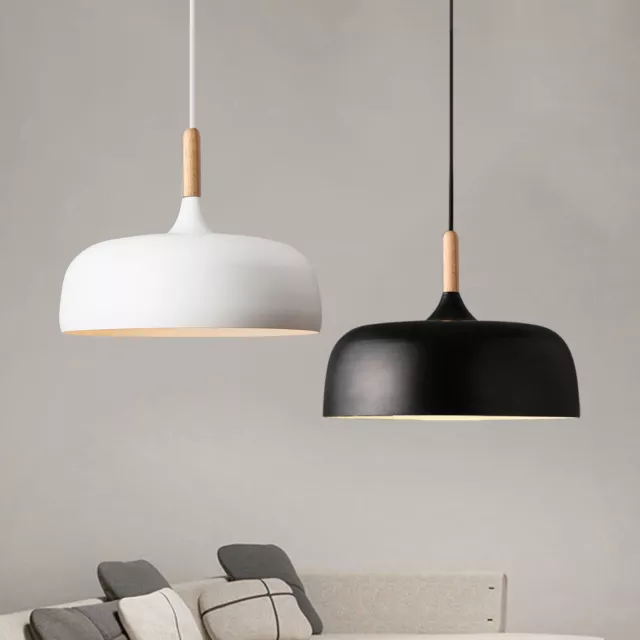 Modern Hanging Lamp Kitchen Island Pendant Lights Wooden E27 Fitting White Black