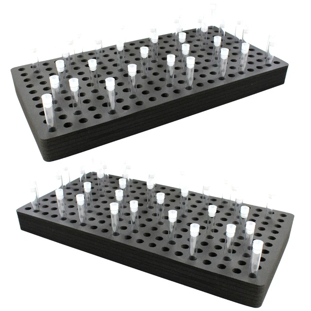2 Test Tube Freezer Stands Transport Holds 200 Fits up to 16mm Black Foam Rack