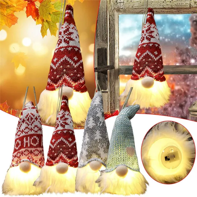 Luminous Gnome Santa Doll Christmas Tree Hanging Glowing Night Light Toy Deco AU