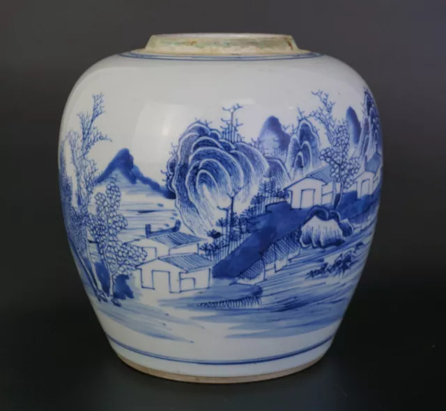 Large Antique Chinese Blue and White Porcelain Vase Ginger Jar 18th C QING