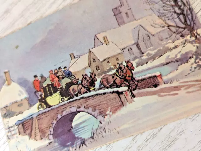 Vintage 1940's Newton Mill Bridge Horse Carriage Christmas Greeting Card EB4736