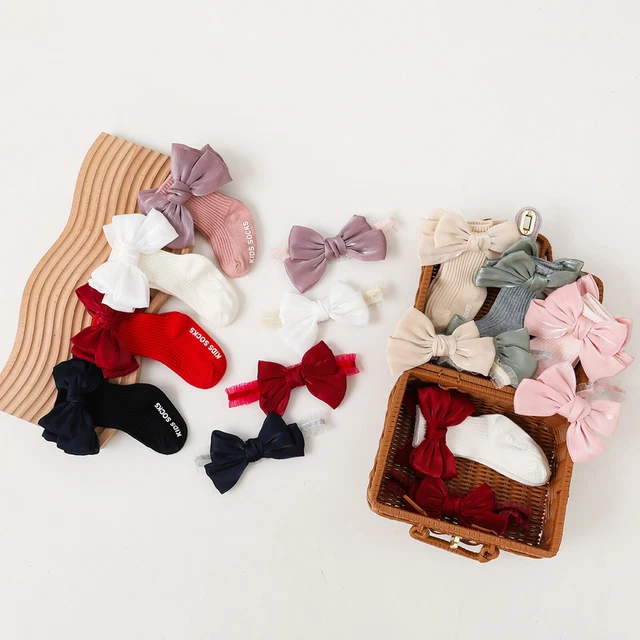 Infant Baby Girls Princess Cute Baby Socks Bowknot Headband Newborn Gifts Set