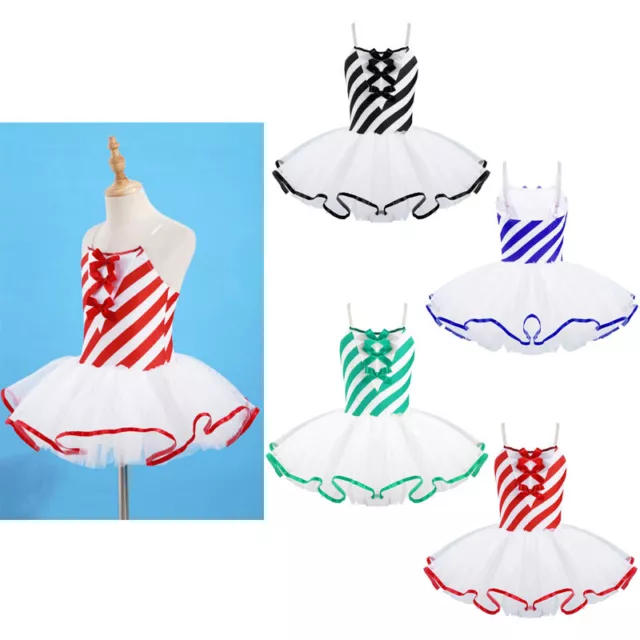 Girls Christmas Santa Ballet Dance Tutu Dress Stripes Candy Cane Princess Dress