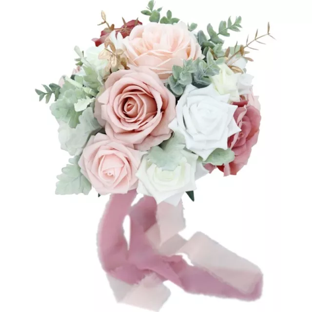 Artificial Rose Flower Bouquet with Green Leaves Fake Silk Floral