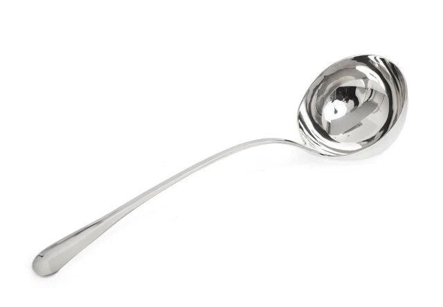 Louche Ancienne En Argent Massif – Poinçon Anglais Léopard, 34 Cm