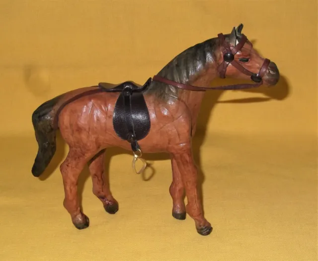 Small 8" Vintage Leather Wrapped Equestrian Horse Figure Sculpture