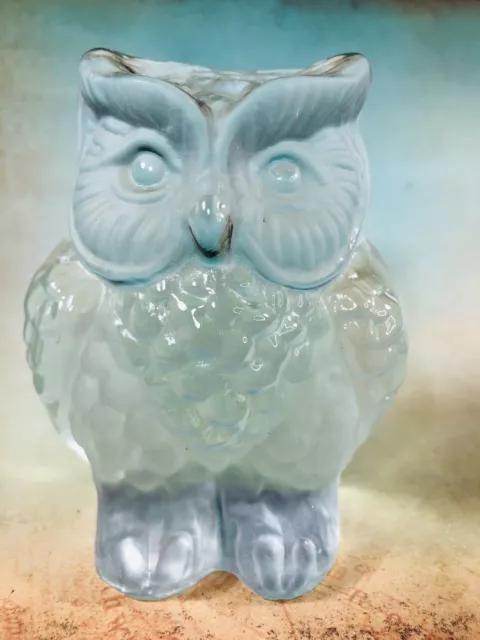 Viking Clear Art Glass Owl Sculpture Paperweight Mid Century Modern Bookend