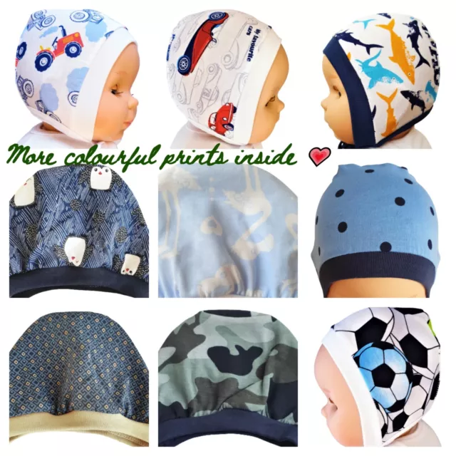 BLUE Colourful  Newborn to 12 Months BABY BOY BONNET HATS WITH TIES 100% COTTON