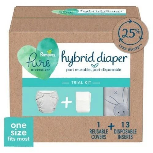 Pampers Pure Kits - Reusable Cloth Diaper Covers + Disposable Inserts - 13ct