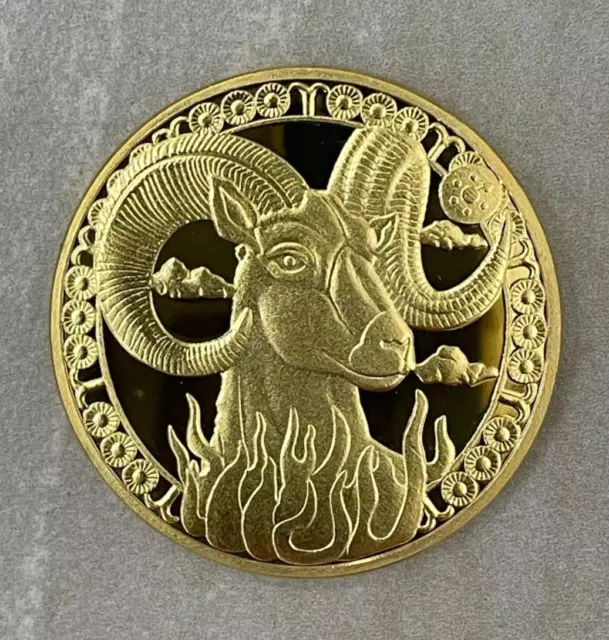 1 Ounce Gold Plate Aries Zodiac Coin *999 Fine* Proof*